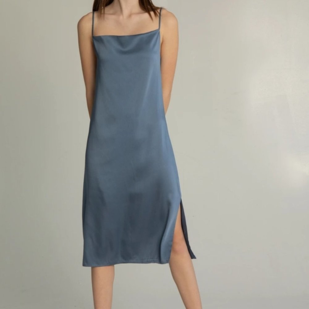 Almina Concept Draped Blue Slip Dress Women's